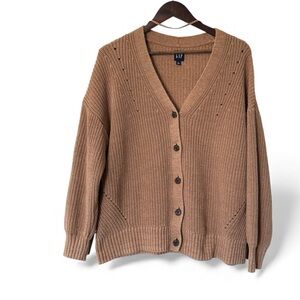 GAP Women’s Camel 100% Cotton Oversized Cable Knit Cardigan Size Small